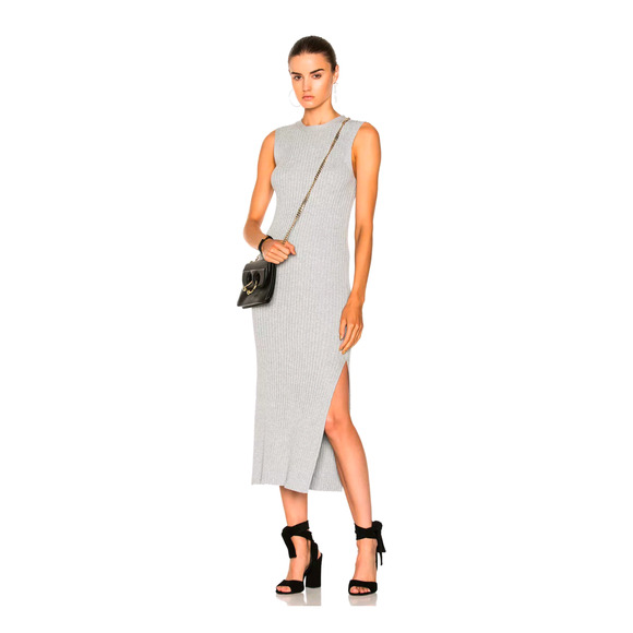 FRAME Denim Heather Grey Ribbed Knit Stretch Midi Women's Small MinimalistLuxe - Picture 8 of 8